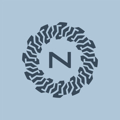  Modern and savvy circle emblem initials letter N logo.