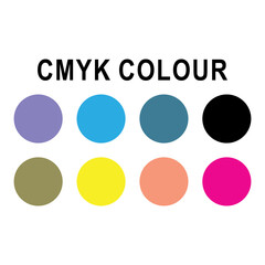 Color Theory Chart with CMYK Color Modes, Hue, Saturation, Brightness, Cool, Warm, Monochromatic Color. Color theory art, printing, or graphic symbols. Icons or symbols isolated on a white background