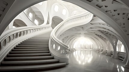 3d illustration of a modern interior with stairs and lights in black and white