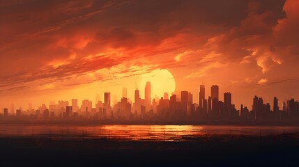 Fototapeta na wymiar Panoramic view of Manhattan skyline at sunset, New York City