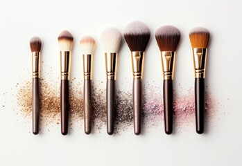 Five Makeup Brushes Aligned Together