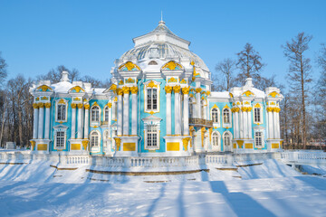 The ancient Hermitage pavilion on a sunny February day. Catherine Park of Tsarskoye Selo....