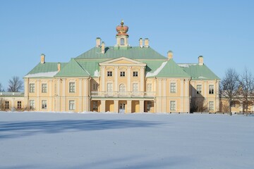 View of the Great Menshikovsky Palace from the Upper Park on a sunny March day. Oranienbaum Palace...