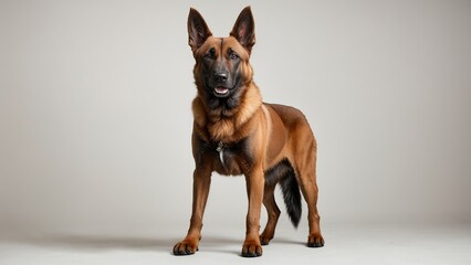Obraz premium Perro pastor belga malinois, de pie, sobre fondo blanco