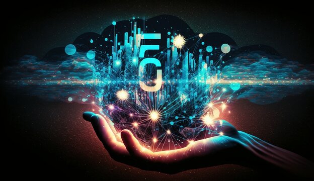 Hand touching Telecommunication network and wireless mobile internet technology with 5G LTE data connection of global business, fintech, blockchain
