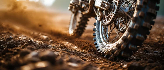 Zelfklevend Fotobehang Close-up of motocross wheel © Gefer
