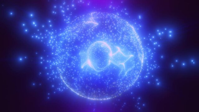 Abstract blue glowing digital high-tech futuristic energy plasma sphere with particles 