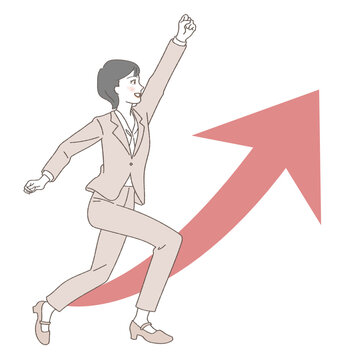 Arrow up, illustration of business woman.
