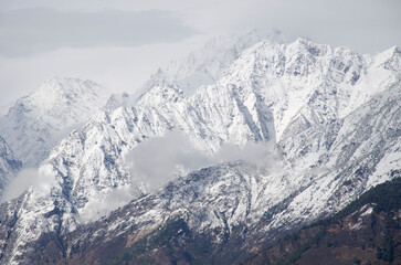 Fototapeta na wymiar Glacier after snow fall near Munsyari, Uttarakhand, India, Asia. Background. Backdrop. Wallpaper. 
