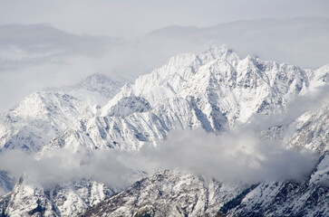 Fototapeta na wymiar Glacier after snow fall near Munsyari, Uttarakhand, India, Asia. Background. Backdrop. Wallpaper. 