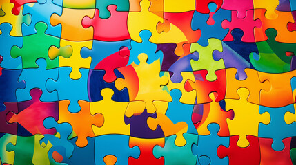 a vibrant collage of colorful puzzle pieces symbolizing the complexity of autism spectrum disorders - obrazy, fototapety, plakaty