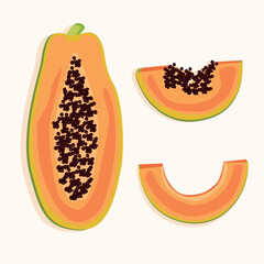 Papaya pulp cut into slices with and without seeds