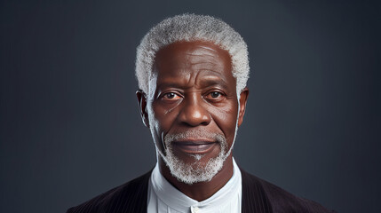 Handsome elegant, elderly African American man, on a silver background, banner, close-up, copy...