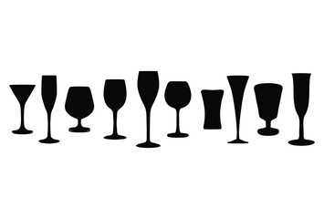Set of wine glass silhouette icon logo template vector illustration design