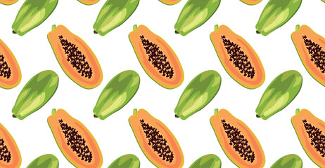 Papaya with peel and cut in half with seeds