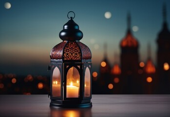 Lit Candle Illuminates Cityscape