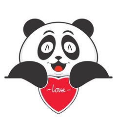 panda smile holding heart cartoon cute