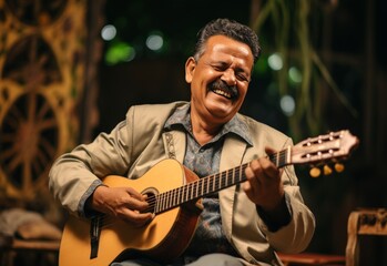 Obraz premium Mustached Man Playing Guitar