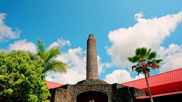 Timelapse of Rhumerie de Chamarel chimey, in the Mauritius island. Rum distillery and tasting site.