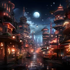 Foto auf Acrylglas Illustration of a night street in Shanghai, China. Digital painting. © Iman
