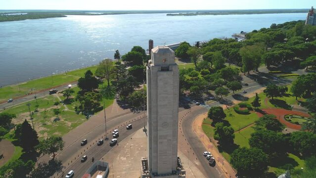 Rosario Argentina province of Santa Fe aerial images with drone of the city Views of the Parana River National flag monument main tower