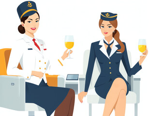 Flight attendant serving passengers
