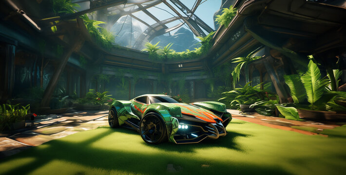 rocket league car garage grass