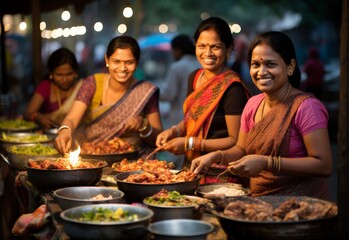 Women Gathered Around Food-Filled Table