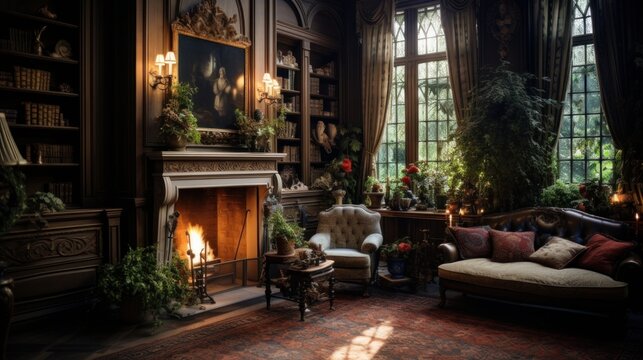Interior of a cozy room in mannerism style