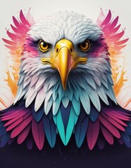 Minimalist neon line logo head of eagle with smoke effects