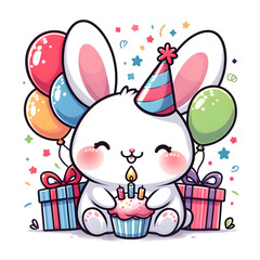  cute rabbit with birthday cake and gift , for your birthday card sticker