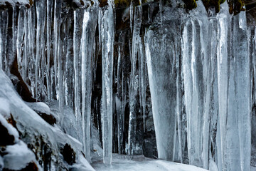 Patterns of icicles on a cliff in Bolton, Connecticut.