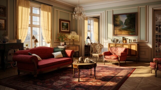 Interior of a cozy room in Biedermeier style