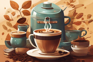Celebrate International Coffee Day with this charming coffee-themed illustration. A perfect blend of artistry and caffeine joy to elevate your coffee-loving spirit.