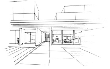 Drawing exterior and interior architectural lines. , Graphic assembly in architecture and interior design work. ,Sketch ideas for interior or exterior designs.