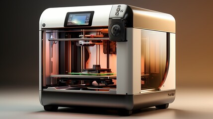 A sleek and modern 3D printer on a solid white mockup background.