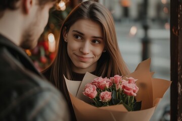 Surprised woman, man's clichéd gift