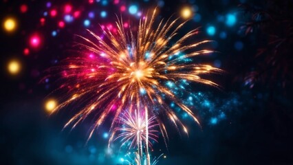 Fototapeta premium Colorful fireworks holiday anniversary celebration bokeh background New Year Eve Christmas background generative ai