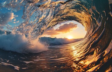 Bold And Vibrant : An Artistic View Of Waves At Dusk , Generative AI