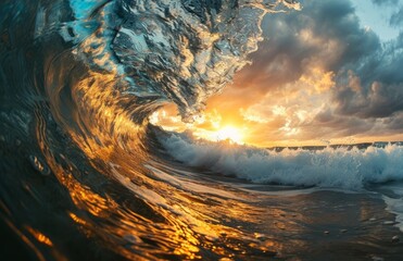 Joyful Dance of Nature: Colorful Sunset Wave Interior , Generative AI