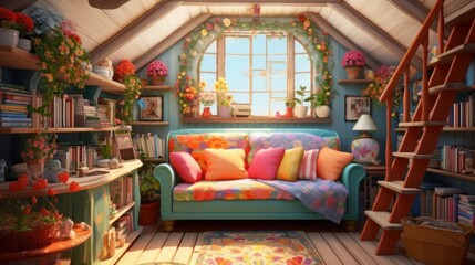 Interior of a cozy room in kitsch style - obrazy, fototapety, plakaty