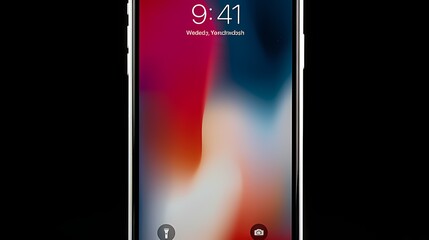 Fototapeta na wymiar A sleek smartphone placed on a white mockup against a solid empty background.
