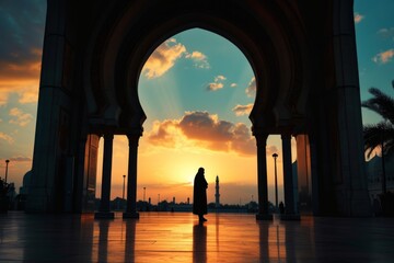 distance beyond the arches is a mosque horizon barely visible in silhouette form