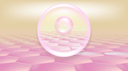 Hyaluronic acid hair and skin solutions ad, pink collagen serum drops into skin cells with cosmetic advertising background ready to use, illustration vector.	