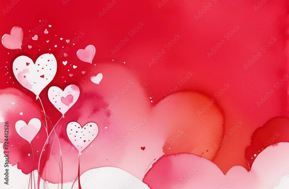 Canvas Prints watercolor hearts on a red background. background for your design with copy space. generative ai