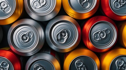 background aluminum cans of soda - obrazy, fototapety, plakaty