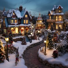 Beautiful Christmas decoration in the shape of a house and a Christmas tree