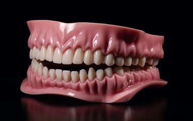 Obraz premium Pink Plastic Mouth With Teeth on Black Background