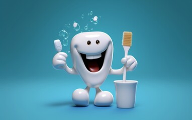 Toothbrush and Cup With Bubbles