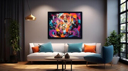 Modern bright interiors 3D rendering illustration with copy space on the wall